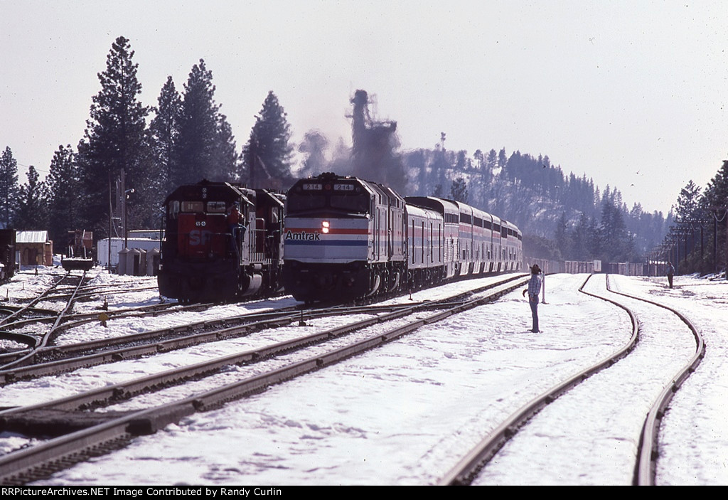 SP 7345 East waiting for Amtrak #6 at Colfax